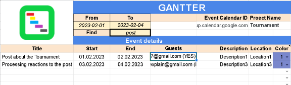 Gantt Chart Builder - Loading events into a sheet from a calendar